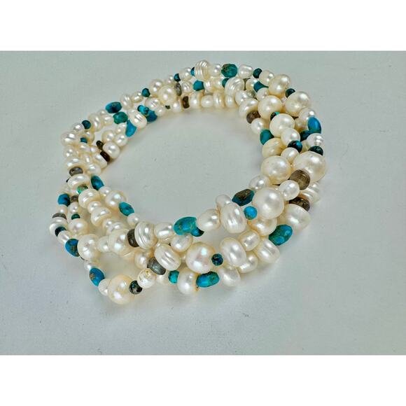 Pearl Turquoise Labradorite Long Necklace 53" Flapper Style Pearls - Picture 2 of 7